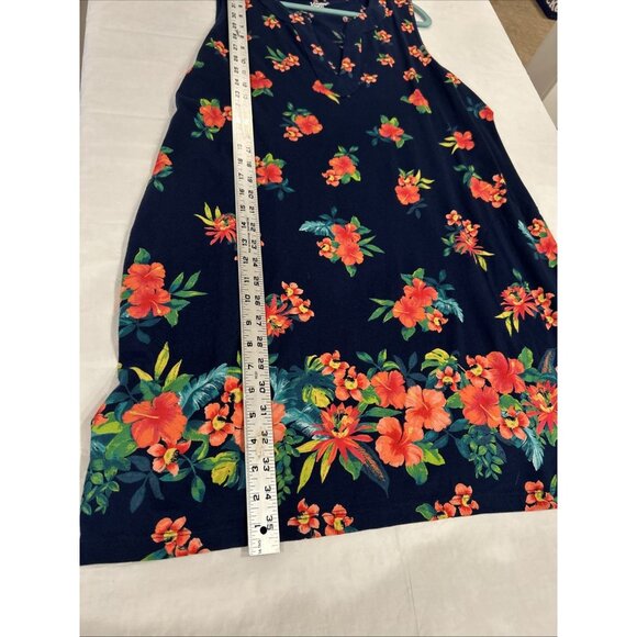 Lands End Floral Tank Dress Sleeveless Navy‎ Orange Tropical Cruise Resort - Picture 4 of 8